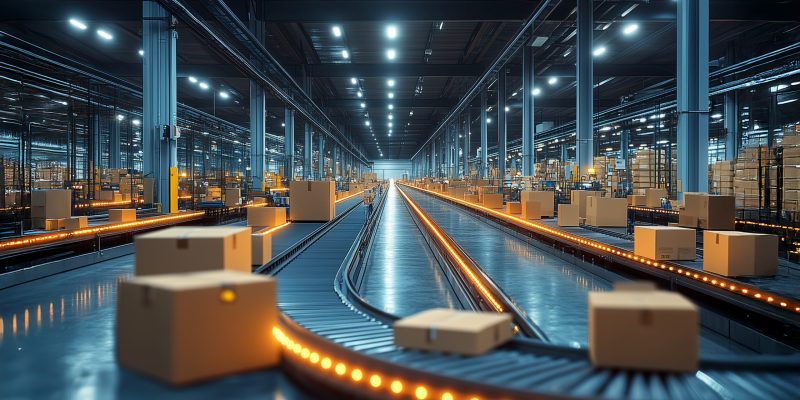 Modern automated logistics hub for sorting and delivering packages